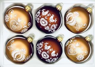 Irisa Vánoční ozdoby JITŘENKA kombinace tmavě a světle hnědé koule s dekorem perník 7 cm, SET 6 ks Balení: 6ks, Barva: hnědá, Velikost: 7 cm