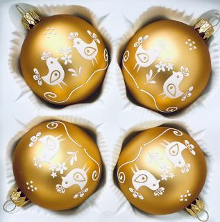 Irisa Vánoční ozdoby JITŘENKA světle hnědé koule s dekorem perník 7 cm, SET 4 ks Balení: 4ks, Barva: hnědá, Velikost: 7 cm