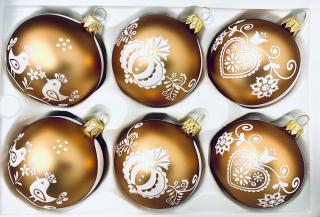 Irisa Vánoční ozdoby JITŘENKA světle hnědé koule s dekorem perník 7 cm, SET 6 ks Balení: 6ks, Barva: hnědá, Velikost: 7 cm