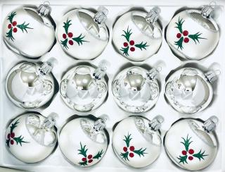 Irisa Vánoční ozdoby KORNELIE kombinace bílé a stříbrné koule  5 cm, SET 12 ks Balení: 12ks, Barva: bílá;stříbrná, Velikost: 5 cm