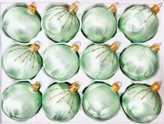 Irisa Vánoční ozdoby MADLEN  zelené koule s dekorem mrazolak  7 cm, SET 12 ks Balení: 12ks, Barva: zelená, Velikost: 7 cm
