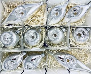 Irisa Vánoční ozdoby VZPOMÍNKA - REFLEKTOR stříbrné s jemným dekorem  , SET 10 ks Balení: 10ks, Barva: stříbrná, Velikost: 7 cm