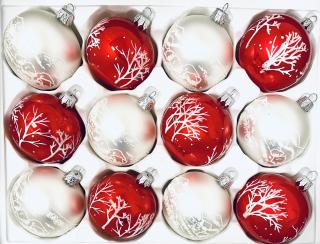 Irisa Vánoční ozdoby ZAMRZLÉ STROMY  , SET 12 ks Balení: 12ks, Barva: bílá;červená, Velikost: 7 cm