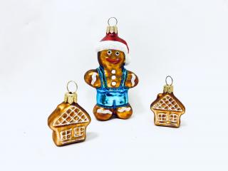 IRISA Vánoční sada ozdob: Usmátý perníček a domečky (3 ks), 10 cm a 4 cm, bílé Balení: 3 ks, Barva: hnědá, Velikost: 10 cm;4 cm