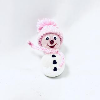 Irisa Vánoční skleněná figurka SNĚHULÁČICE LILI s růžovou čepicí a šálou - 1 ks (bílá, velikost 12 cm ) Barva: bílá