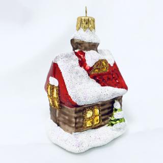IRISA Vánoční skleněná ozdoba - Zasněžená chaloupka - dokonalá vánoční ozdoba! 8 cm Balení: 1ks, Barva: bílá;červená, Velikost: 8 cm