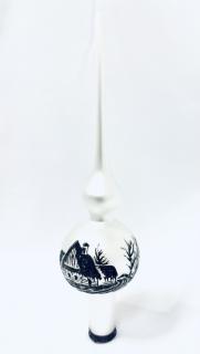 Irisa Vánoční skleněná špice BÍLÁ LHOTA s dekorem vesnička 28 cm, 1 ks Balení: 1ks, Barva: bílá, Velikost: 28 cm