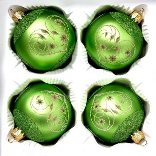 Kolekce "Smaragdová elegance" – zelené vánoční koule se zlatým dekorem, sada 4 ks (7 cm) Balení: 4ks, Barva: zelená, Velikost: 7 cm