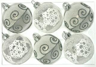 ✨ Královská krajka – Luxusní skleněné vánoční ozdoby 7 cm – sada 6 ks Balení: 6ks, Barva: bílá;čirá, Velikost: 7 cm