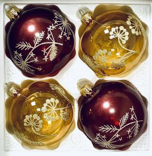Rachel's holiday magic set - Červeno žlutá sada 4 ks skleněných ozdob s dekorem květů (Velikost 8 cm) Balení: 4ks, Barva: červená;žlutá, Velikost: 8…