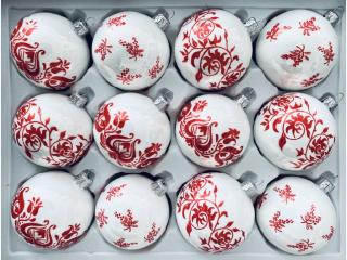Sada skleněných vánočních baněk, 12 ks, VZNEŠENÁ Balení: 12ks, Barva: červená, Velikost: 7 cm