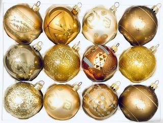 Sada vánočních ozdob, 12 ks, UNIKÁT ABITAL, 7 cm Balení: 12ks, Barva: bílá;zlatá;hnědá, Velikost: 7 cm