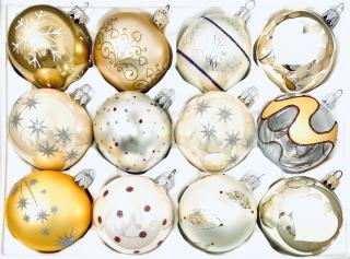 Sada vánočních ozdob, 12 ks, UNIKÁT BATŠEBA, 7 cm Balení: 12ks, Barva: zlatá;bílá, Velikost: 7 cm