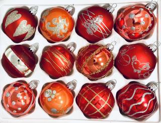 Sada vánočních ozdob, 12 ks, UNIKÁT BEATUS, 6 cm Balení: 12ks, Barva: červená, Velikost: 6 cm