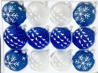 Sada vánočních ozdob, 12 ks, UNIKÁT CONGELATIO, 7 cm Balení: 12ks, Barva: bílá;modrá, Velikost: 7 cm