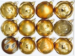 Sada vánočních ozdob, 12 ks, UNIKÁT DISTANT, 7 cm Balení: 12ks, Barva: zlatá, Velikost: 7 cm