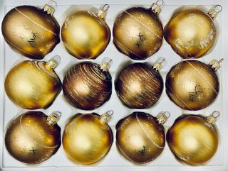 Sada vánočních ozdob, 12 ks, UNIKÁT FARBORGN, 7 cm Balení: 12ks, Barva: zlatá;hnědá, Velikost: 7 cm