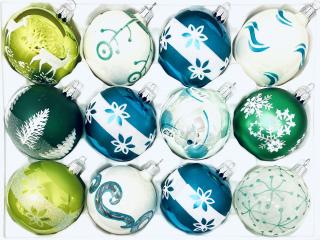 Sada vánočních ozdob, 12 ks, UNIKÁT IBHAR, 7 cm Balení: 12ks, Barva: bílá;modrá;zelená, Velikost: 7 cm