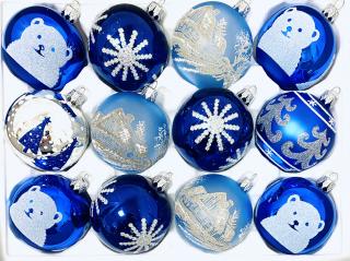 Sada vánočních ozdob, 12 ks, UNIKÁT IDOGBE, 7cm Balení: 12ks, Barva: modrá;stříbrná, Velikost: 7 cm