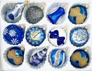 Sada vánočních ozdob, 12 ks, UNIKÁT KINDSHAFT, 7 cm Balení: 12ks, Barva: modrá, Velikost: 7 cm