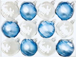Sada vánočních ozdob, 12 ks, UNIKÁT MANE FOG, 7 cm Balení: 12ks, Barva: bílá;modrá, Velikost: 7 cm