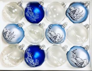 Sada vánočních ozdob, 12 ks, UNIKÁT QUAM, 7 cm Balení: 12ks, Barva: bílá;modrá, Velikost: 7 cm