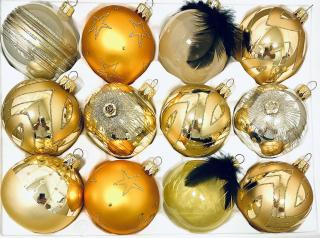 Sada vánočních ozdob, 12 ks, UNIKÁT ŠALAMOUN, 7 cm Balení: 12ks, Barva: zlatá, Velikost: 7 cm
