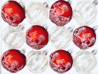 Sada vánočních ozdob, 12 ks, UNIKÁT SQUIRREL, 7 cm Balení: 12ks, Barva: bílá;červená, Velikost: 7 cm