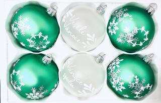 Sada vánočních ozdob, 6 ks, UNIKÁT BELAJA, 8 cm Balení: 6ks, Barva: bílá;zelená, Velikost: 8 cm