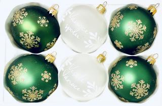 Sada vánočních ozdob, 6 ks, UNIKÁT IRTYŠ, 8 cm Balení: 6ks, Barva: bílá;zelená, Velikost: 8 cm