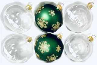 Sada vánočních ozdob, 6 ks, UNIKÁT MEKONG, 8 cm Balení: 6ks, Barva: bílá;zelená, Velikost: 8 cm