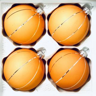 Sada vánočních skleněných baněk 4 ks, oranžové s jemnými stříbrnými proužky (Sada 4 ks, velikost 8 cm) IRISA Balení: 4 ks, Barva: oranžová, Velikost:…