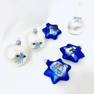 Sada vánočního nebe - 6 Kusů skleněných ozdob ( velikost 6 cm ) IRISA  Balení: 6 ks, Barva: bílá;modrá, Velikost: 6 cm