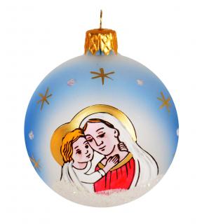 Skleněná koule, dekor: Panna Maria s Ježíškem barva bílá, 7 cm Balení: 1 ks, Barva: bílá, Velikost: 7 cm