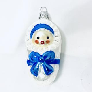 Skleněná ozdoba, ručně zdobená, dětský motiv, Modré miminko, velikost 8 cm Balení: 1ks, Barva: bílá, Velikost: 8 cm