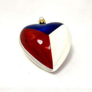 Skleněná ozdoba srdce „Patriotické srdce“, 10 cm, modro-červeno-bílé ( velikost 10 cm v dárkové krabičce ) Balení: 1ks, Barva: bílá, Velikost: 10 cm