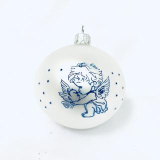 Skleněná vánoční ozdoba s textem na přání, anděl modrý, 1 ks, 8 cm Balení: 1ks, Barva: bílá, Velikost: 8 cm