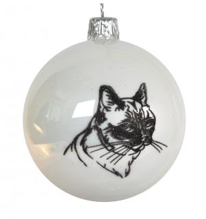 Skleněná vánoční ozdoba s textem na přání, de: kočka, domácí mazlíčci, 1 ks Balení: 1ks, Barva: bílá, Velikost: 8 cm