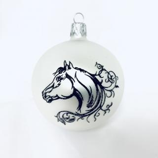 Skleněná vánoční ozdoba s textem na přání, de: kůň, domácí mazlíčci, 1 ks Balení: 1ks, Barva: bílá, Velikost: 7 cm