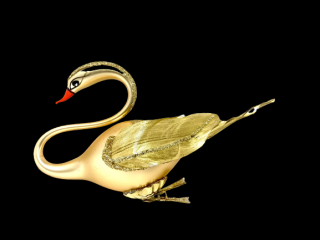 Skleněná vánoční ozdoba - Zlatá labuť na skřipci, velikost 10 cm Balení: 1 ks, Barva: zlatá, Velikost: 10 cm
