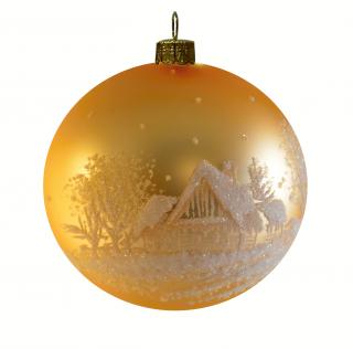Skleněná vánoční ozdoba zlatá s textem na přání, CHALUPA, 1 ks Balení: 1ks, Barva: zlatá, Velikost: 8 cm
