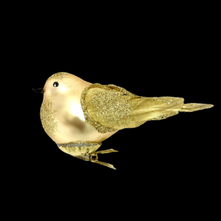 Skleněná vánoční ozdoba - Zlatý ptáček na skřipci, velikost 10 cm Balení: 1 ks, Barva: zlatá, Velikost: 10 cm