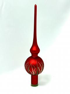 Skleněná vánoční špice „Rubínová elegance“, 28 cm, matně červená se zlatým dekorem- 1 ks Balení: 1ks, Barva: červená, Velikost: 28 cm