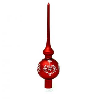 Skleněná vánoční špice „Rubínové ornamenty“, 28 cm, červená s bílým vzorem- 1 ks Balení: 1ks, Barva: červená, Velikost: 28 cm