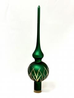 Skleněná vánoční špice „Smaragdová noblesa“, 28 cm, matně zelená se zlatým dekorem- 1 ks Balení: 1ks, Barva: zelená, Velikost: 28 cm