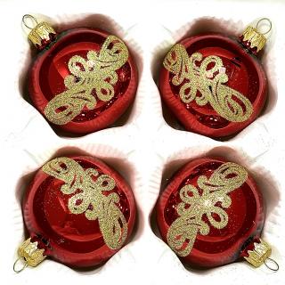 Skleněné vánoční koule 7 cm „Červené království“ – Luxusní elegance s třpytivým ornamentem ( sada 4 ks ) Balení: 4ks, Barva: červená, Velikost: 7 cm