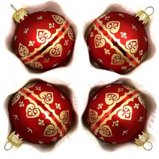 Skleněné vánoční koule 7 cm „Červené srdce tradice“ ( sada 4 ks ) Balení: 4ks, Barva: červená, Velikost: 7 cm