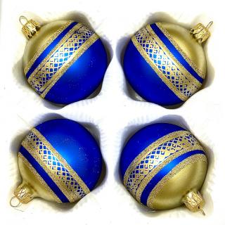Skleněné vánoční koule 7 cm „Královská noblesa“ – Modrá a zlatá s elegantním vzorem ( sada 4 ks ) Balení: 4ks, Barva: modrá, Velikost: 7 cm