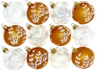 Skleněné vánoční koule 7 cm „Podzimní elegance“ – Jantarová a průhledná – sada 12 ks Balení: 12ks, Barva: zlatá;čirá, Velikost: 7 cm
