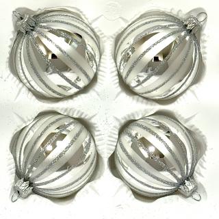 Skleněné vánoční ozdoby „Stříbrné ledové spirály“, 7 cm, stříbrno-bílé - sada 4 ks Balení: 4ks, Barva: stříbrná, Velikost: 7 cm